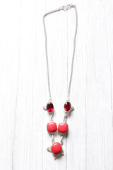 Red Coral Garnet Quartz Gemstone Embedded Silver Plated Necklace