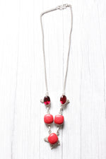 Load image into Gallery viewer, Red Coral Garnet Quartz Gemstone Embedded Silver Plated Necklace
