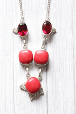 Load image into Gallery viewer, Red Coral Garnet Quartz Gemstone Embedded Silver Plated Necklace
