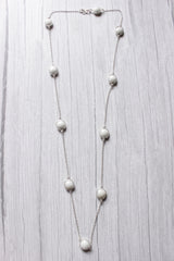 Faceted White Coral Quartz Gemstone Embedded Silver Plated Bezel Connector Chain Necklace
