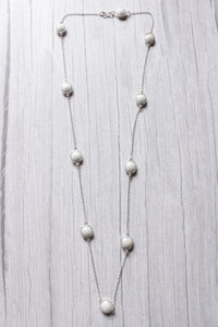 Faceted White Coral Quartz Gemstone Embedded Silver Plated Bezel Connector Chain Necklace