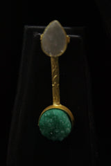 Sea Green & White Raw Natural Gemstones Embedded Gold Finish Wedding Bar Necklace Set