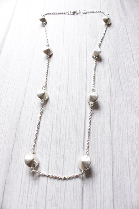 Pyramid Bead Connector Chain Silver Plated Long Necklace