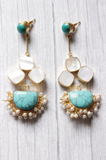 Load image into Gallery viewer, Turquoise Pearl Natural Gemstone Embedded D Shaped Gold Plated Handmade Stud Earrings
