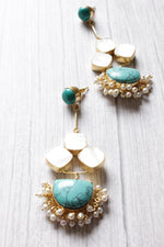 Load image into Gallery viewer, Turquoise Pearl Natural Gemstone Embedded D Shaped Gold Plated Handmade Stud Earrings
