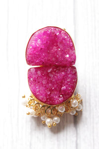 Purple Titanium Druzy Natural Gemstone Embedded D Shaped Gold Plated Handmade Stud Earrings
