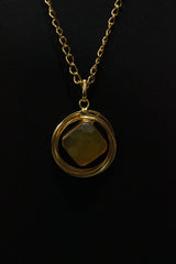 Lemon Yellow Raw Natural Gemstones Embedded Gold Finish Chain Necklace Set