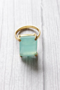 Unique Blue Chalcedony Natural Gemstone Embedded Gold Plated Ring