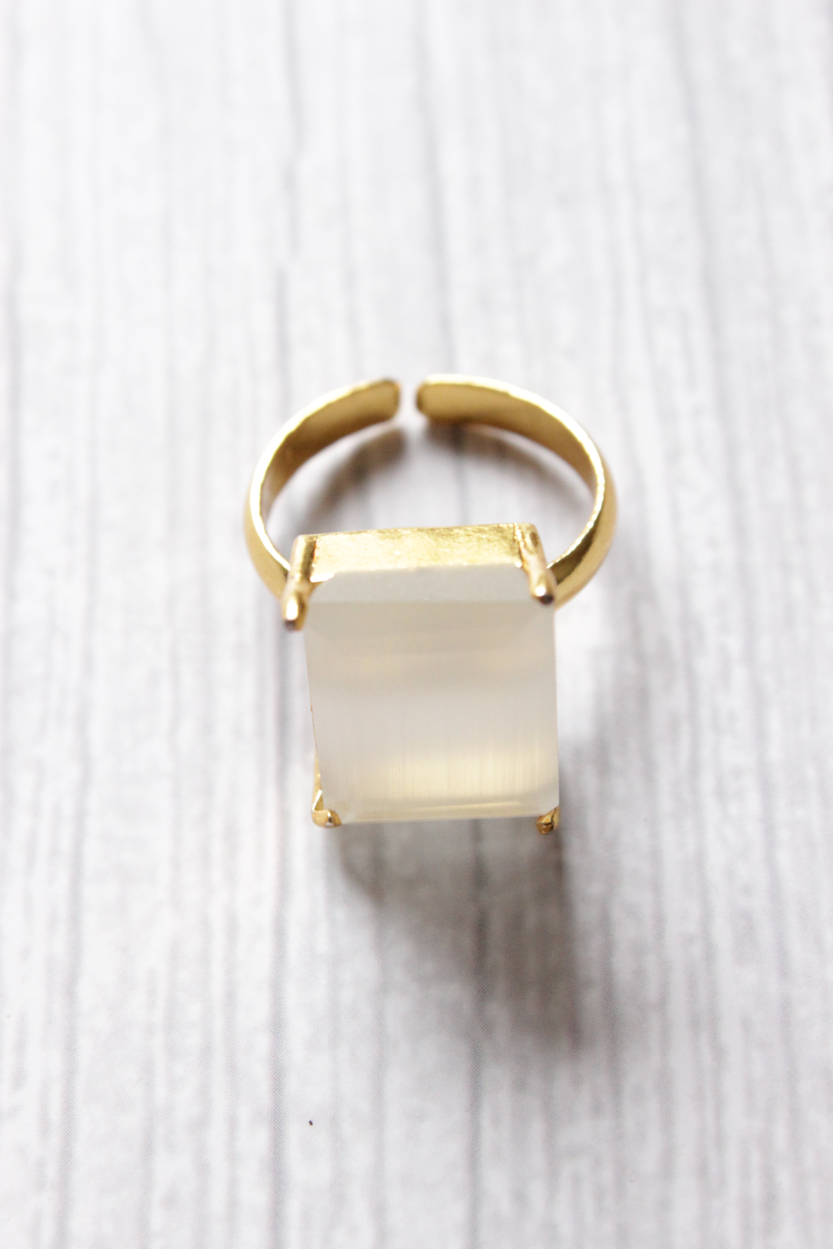 Designer Quartz Natural Gemstone Embedded Gold Plated Ring