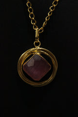 Soft Pink Raw Natural Gemstones Embedded Gold Finish Chain Necklace Set