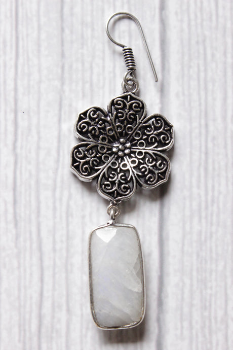 Faceted Rainbow Moonstone Vintage Flower Lightweight Earrings