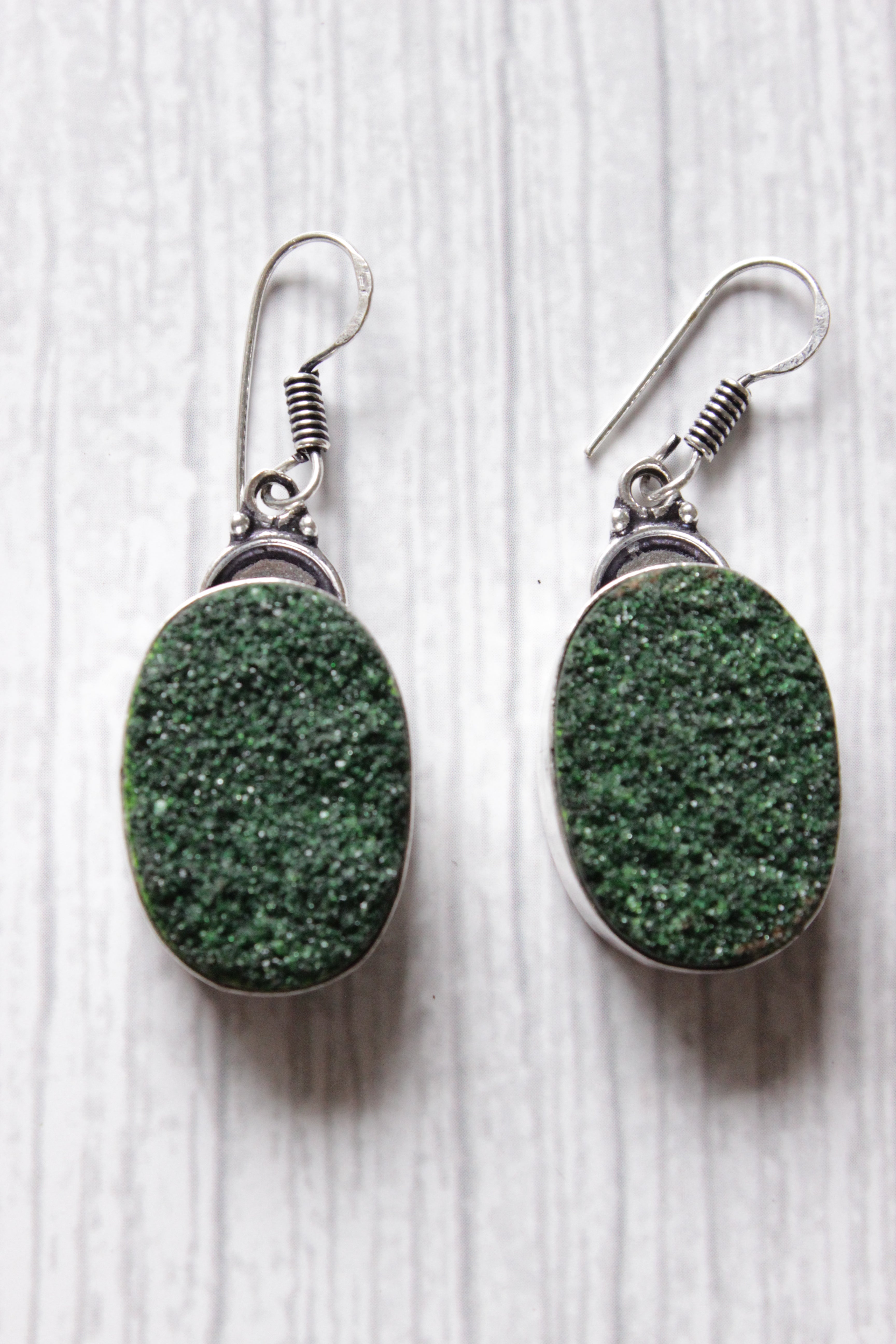 Green Sugar Druzy Gemstone Embedded Ethnic Handmade Earrings