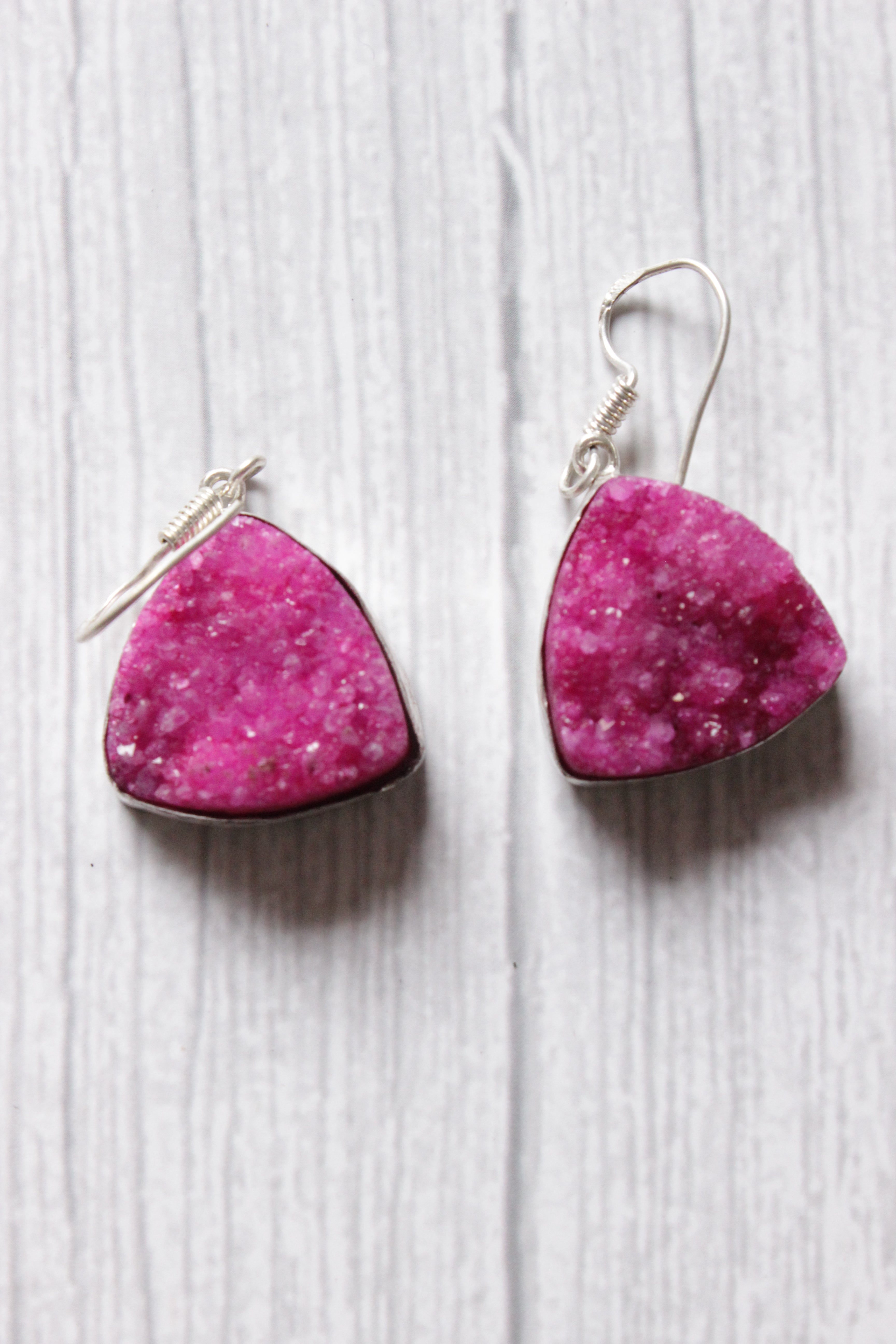 Pink Sugar Druzy Gemstone Embedded Ethnic Handmade Earrings