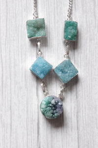 Multi Sugar Druzy Rare Natural Gemstone Embedded Silver Plated Handmade Necklace