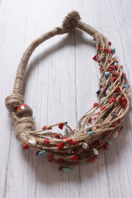 Multiple Jute Strings Embellished with Charms Choker Necklace