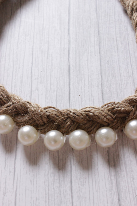 Pearls Embellished Braided Jute Strings Choker Necklace
