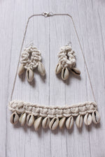 Load image into Gallery viewer, Shells Embellished Braided Macrame Threads Long Silver Chain Necklace Set
