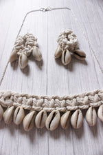 Load image into Gallery viewer, Shells Embellished Braided Macrame Threads Long Silver Chain Necklace Set
