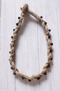 Braided Jute Strings Glass Beads Embellished Choker Necklace