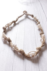 Stringed Jute Strings White Beads Embellished Choker Necklace