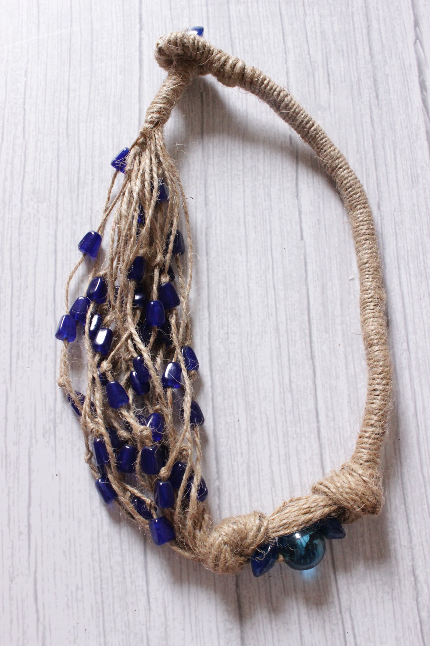 Multiple Jute Strings Embellished with Beads Choker Necklace