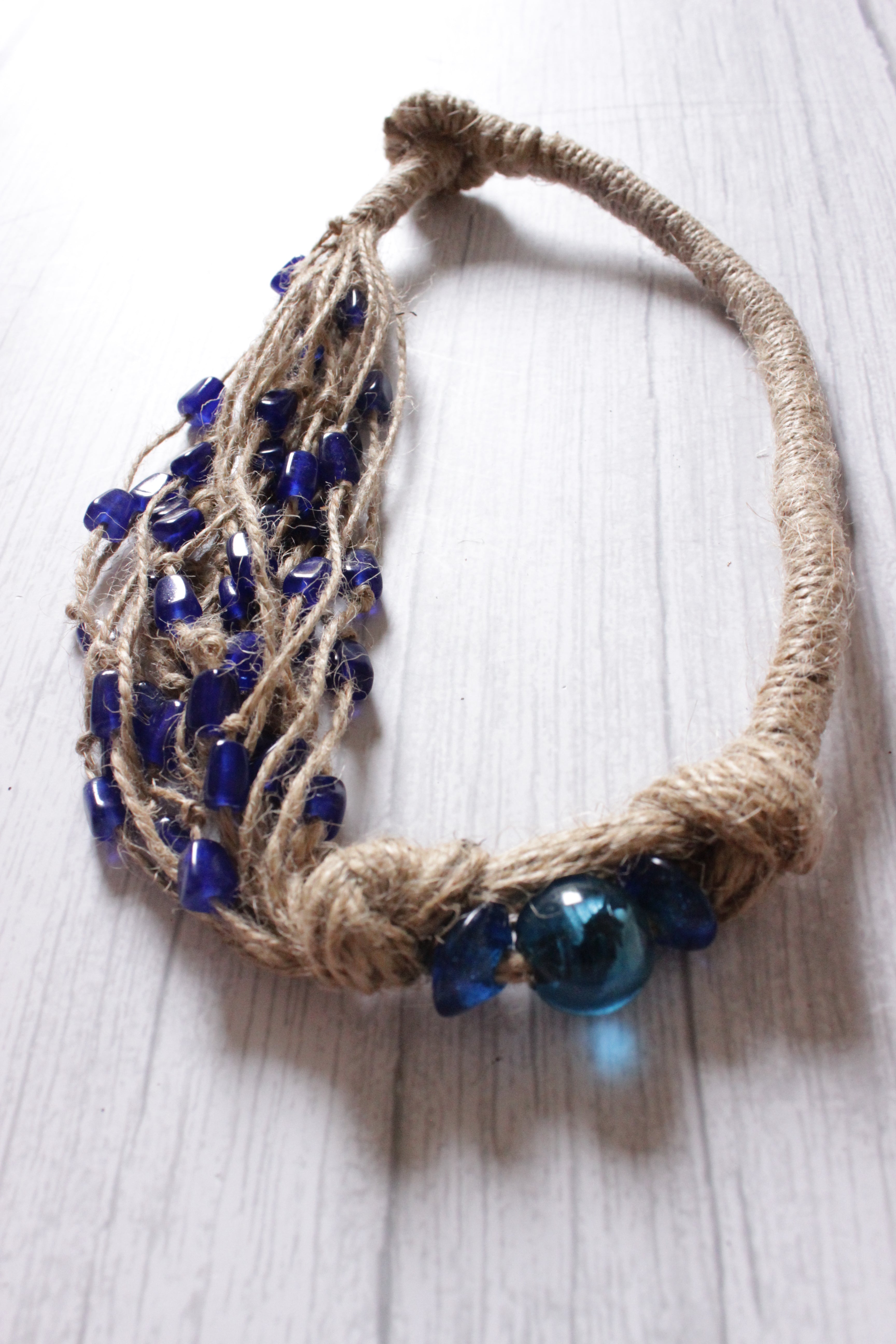 Multiple Jute Strings Embellished with Beads Choker Necklace