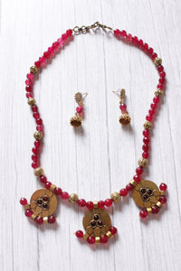 Red Jade Beads Antique Gold Finish Necklace Set