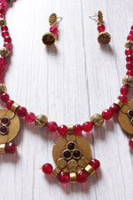 Load image into Gallery viewer, Red Jade Beads Antique Gold Finish Necklace Set
