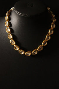 Tear Drop Shaped Kundan Stones Embedded Gold Finish Necklace Set