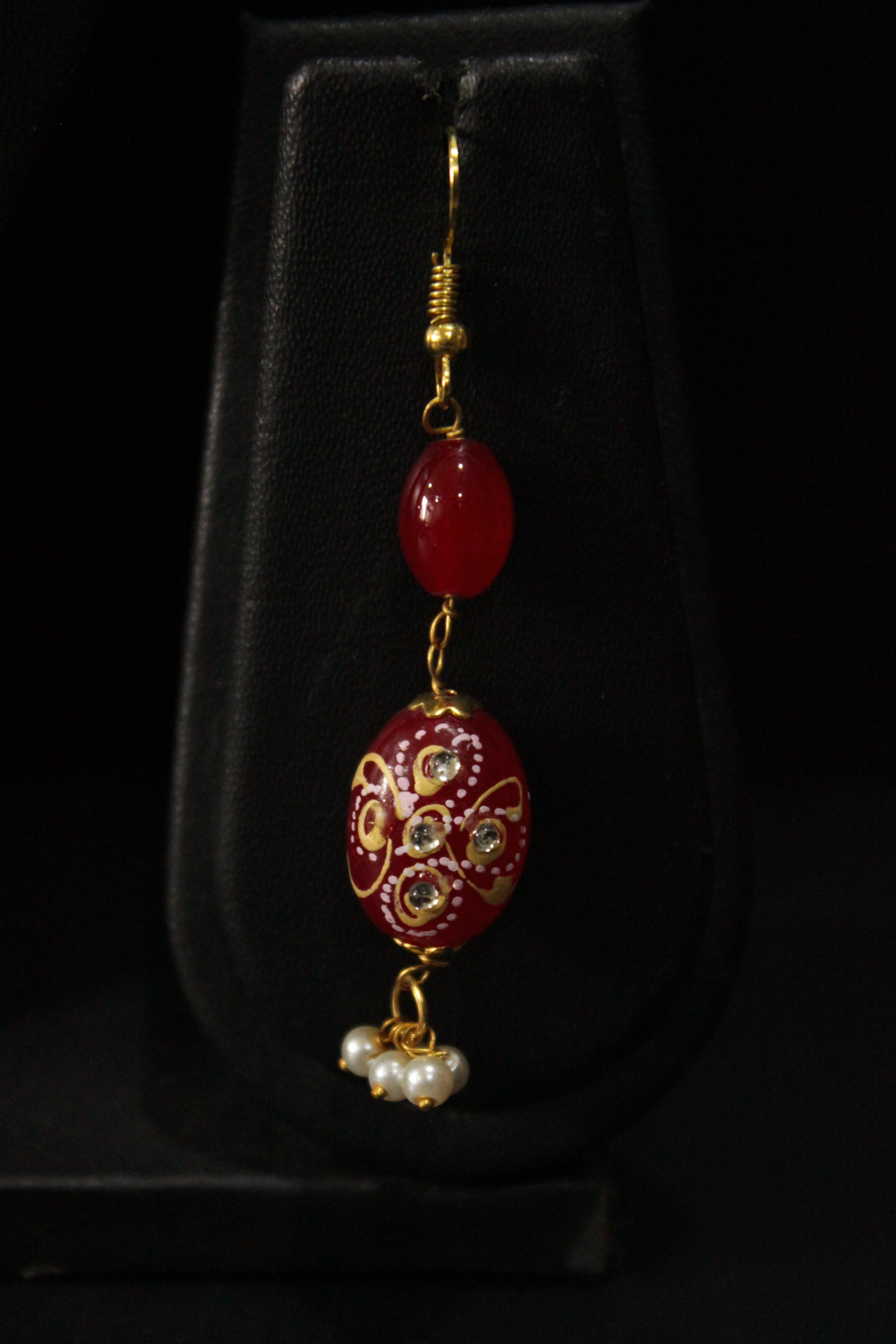 Hand Painted Meenakari Red Acrylic Beads Braised with Red Beads and Kundan Stones Embedded Necklace Set