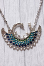 Load image into Gallery viewer, Glass Stones Embedded Peacock Motif Petite Silver Metal Necklace
