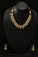 Kundan Stones and Turquoise Glass Beads Embedded Reversible Adjustable Length Choker Necklace Set