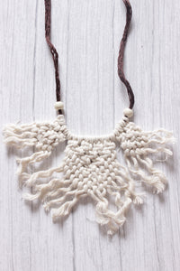 Hand Braided White Macrame Threads Adjustable Long Necklace