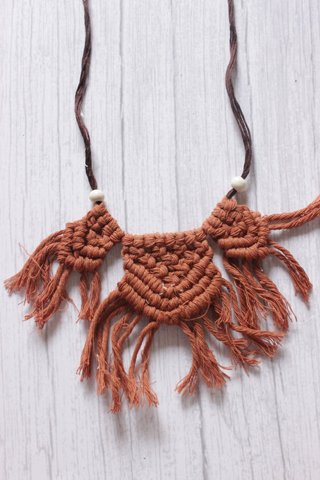 Hand Braided Rust Color Macrame Threads Adjustable Long Necklace