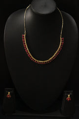 Red Ruby Stones and American Diamond Studded Delicate Gold Finish Necklace Set
