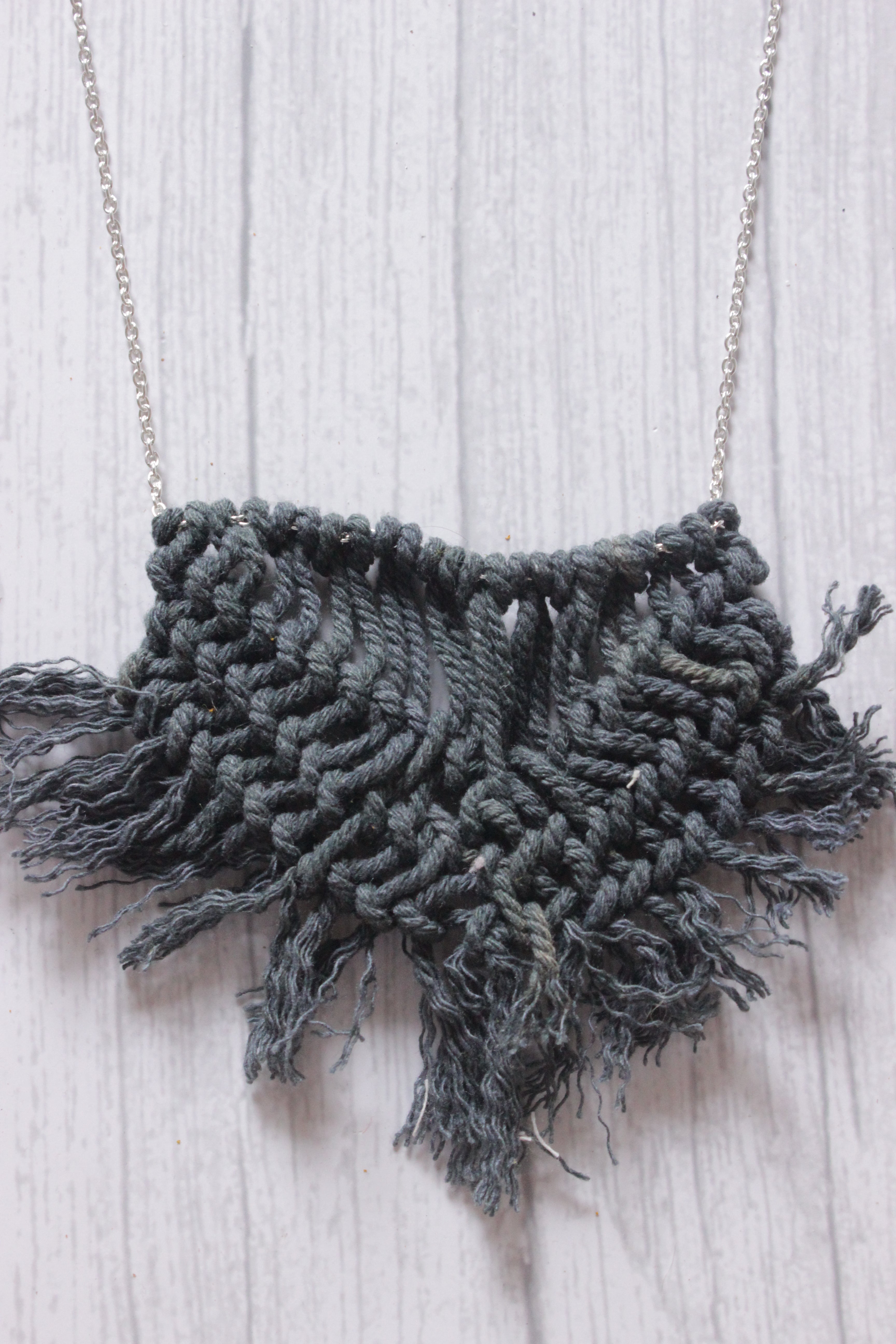 Hand Braided Macrame Threads Silver Chain Long Necklace