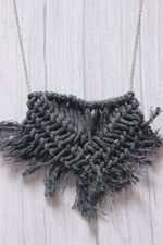 Load image into Gallery viewer, Hand Braided Macrame Threads Silver Chain Long Necklace
