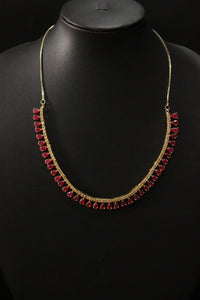 Red Ruby Stones and American Diamond Studded Delicate Gold Finish Necklace Set
