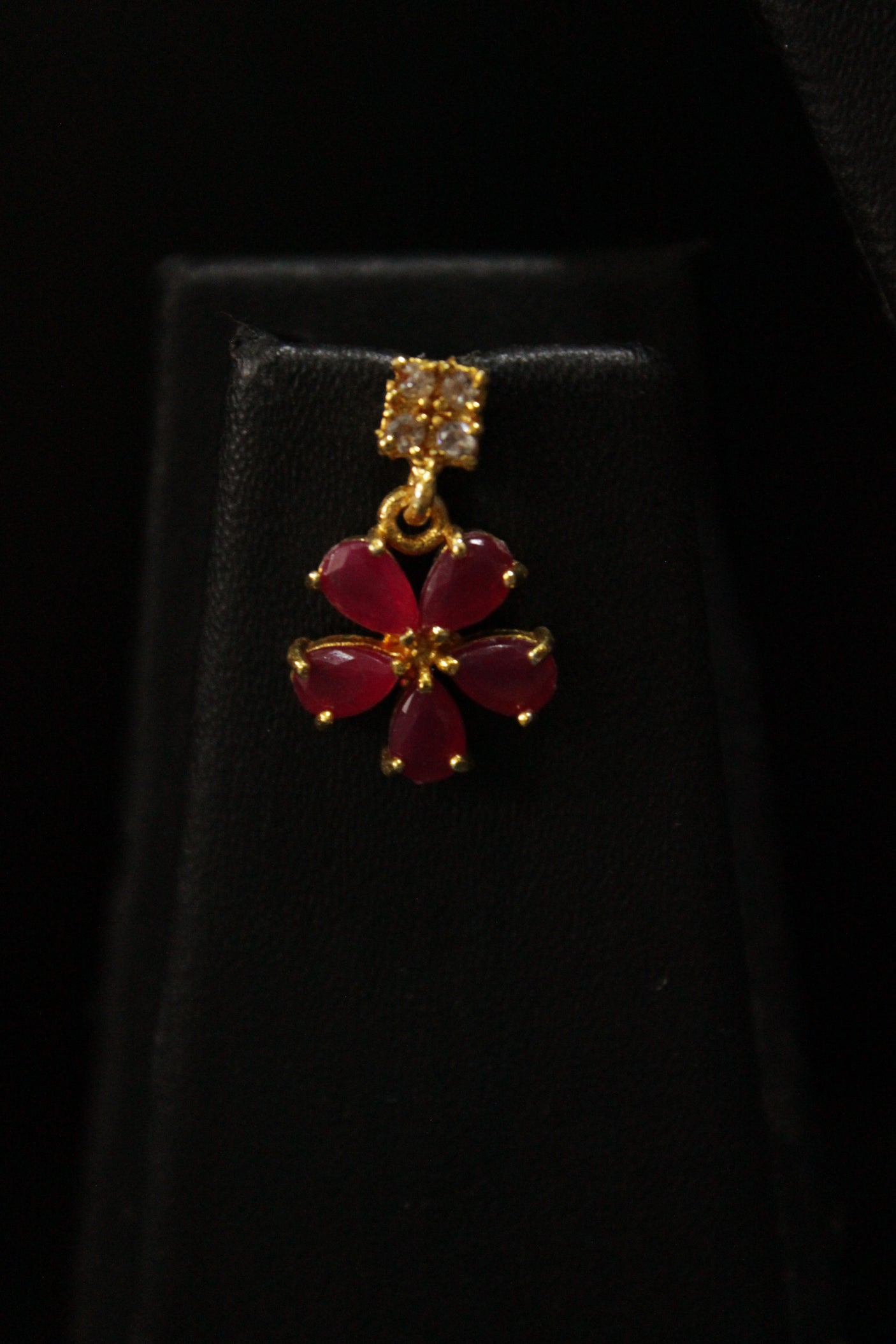 Red Ruby Stones and American Diamond Studded Delicate Gold Finish Necklace Set
