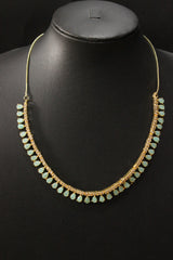Turquoise Stones and American Diamond Studded Delicate Gold Finish Necklace Set