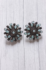 Load image into Gallery viewer, Turquoise Stones Embedded Oxidised Silver Finish Statement Stud Earrings
