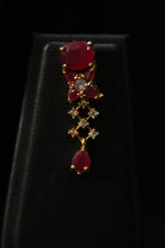 Load image into Gallery viewer, Red Ruby Stones and American Diamond Studded Delicate Gold Finish Necklace Set with Dangler Earrings
