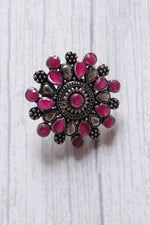 Load image into Gallery viewer, Red Stones Embedded Oxidised Silver Finish Statement Stud Earrings
