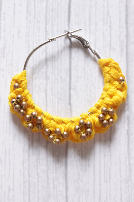 Hand Braided Yellow Macrame Threads Hoop Earrings