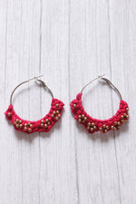 Load image into Gallery viewer, Hand Braided Fuchsia Macrame Threads Hoop Earrings
