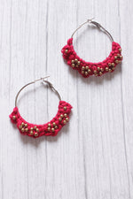 Load image into Gallery viewer, Hand Braided Fuchsia Macrame Threads Hoop Earrings
