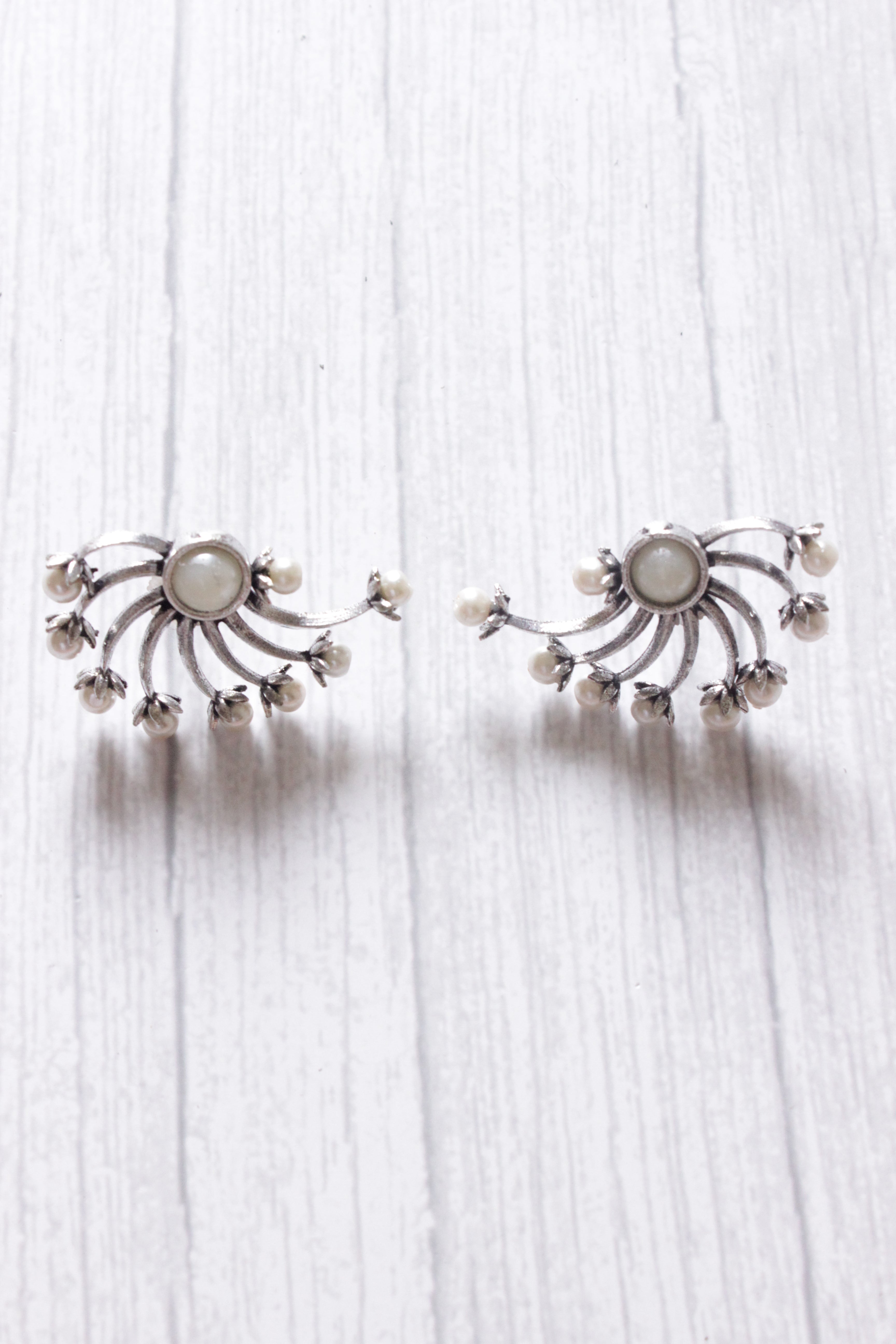 Pearl Embedded Silver Finish Stud Earrings