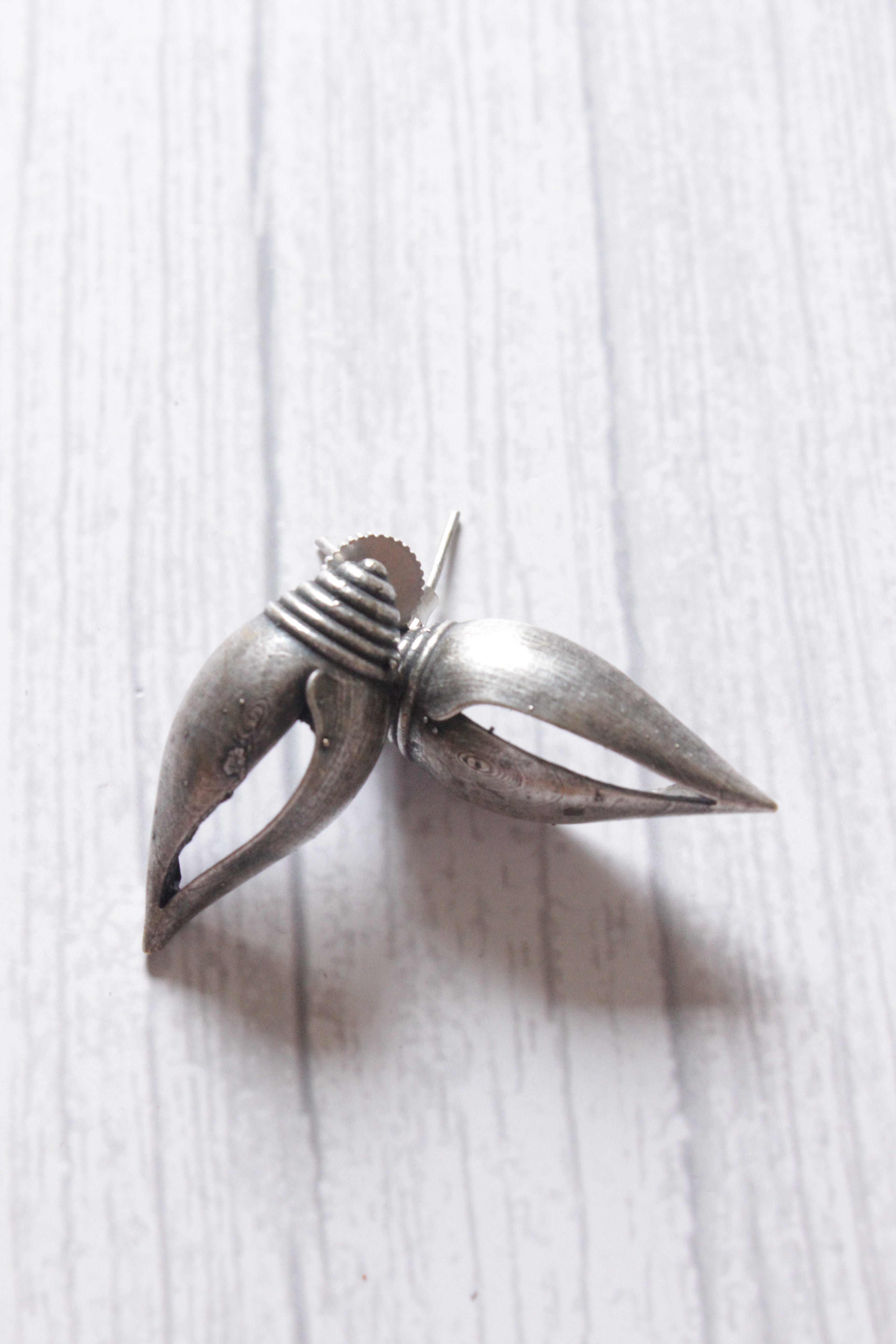 Conch Shaped Dull Silver Finish Stud Earrings