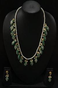Hand Painted Meenakari Acrylic Beads Braised with White Beads and Kundan Stones Embedded Necklace Set
