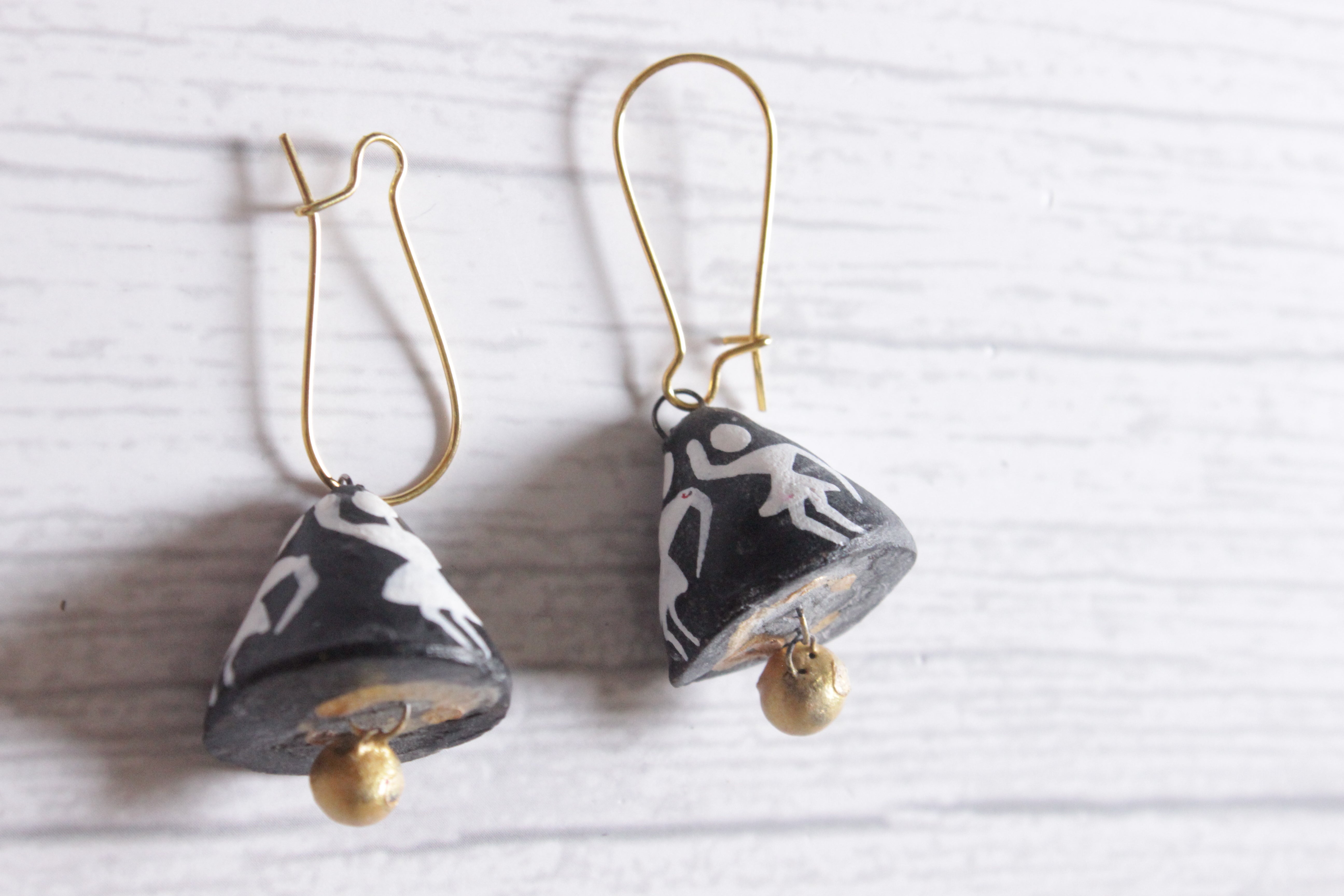 Handcrafted Tribal Terracotta Clay Black Dangler Earrings